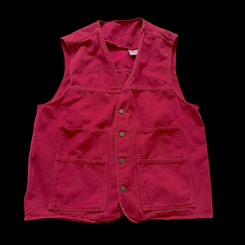 Y2K Red Canvas Utility Workwear Vest Made in USA Large
